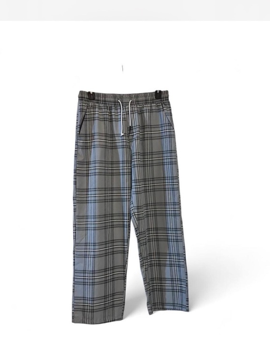 Other - Plaid Drawstring Elastic Waist Pajama Pants Gray Blue Black Men